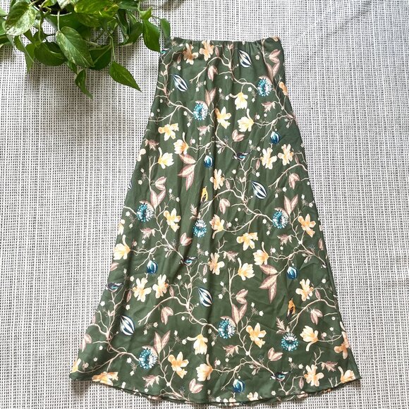 Urban Outfitters olive green midi floral slip skirt - Picture 1 of 5